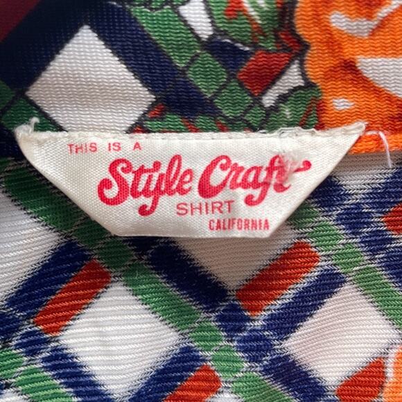 Vtg 70's Colorful Floral Geo Patterned Button Up Shirt Dagger Collar Sz 36 Retro - Picture 9 of 12